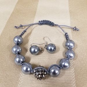 Silver/Gray Faux Pearl Bracelet and Earring Set